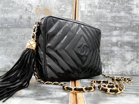 chanel classic vintage black patent leather tassel bag|karl lagerfeld Chanel bags.